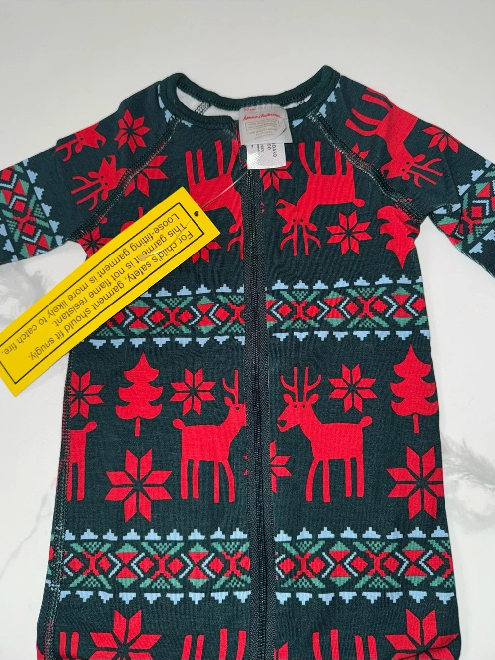 Hanna Andersson Fair Isle Reindeer Holiday Baby Sleeper Pajamas 6-12M